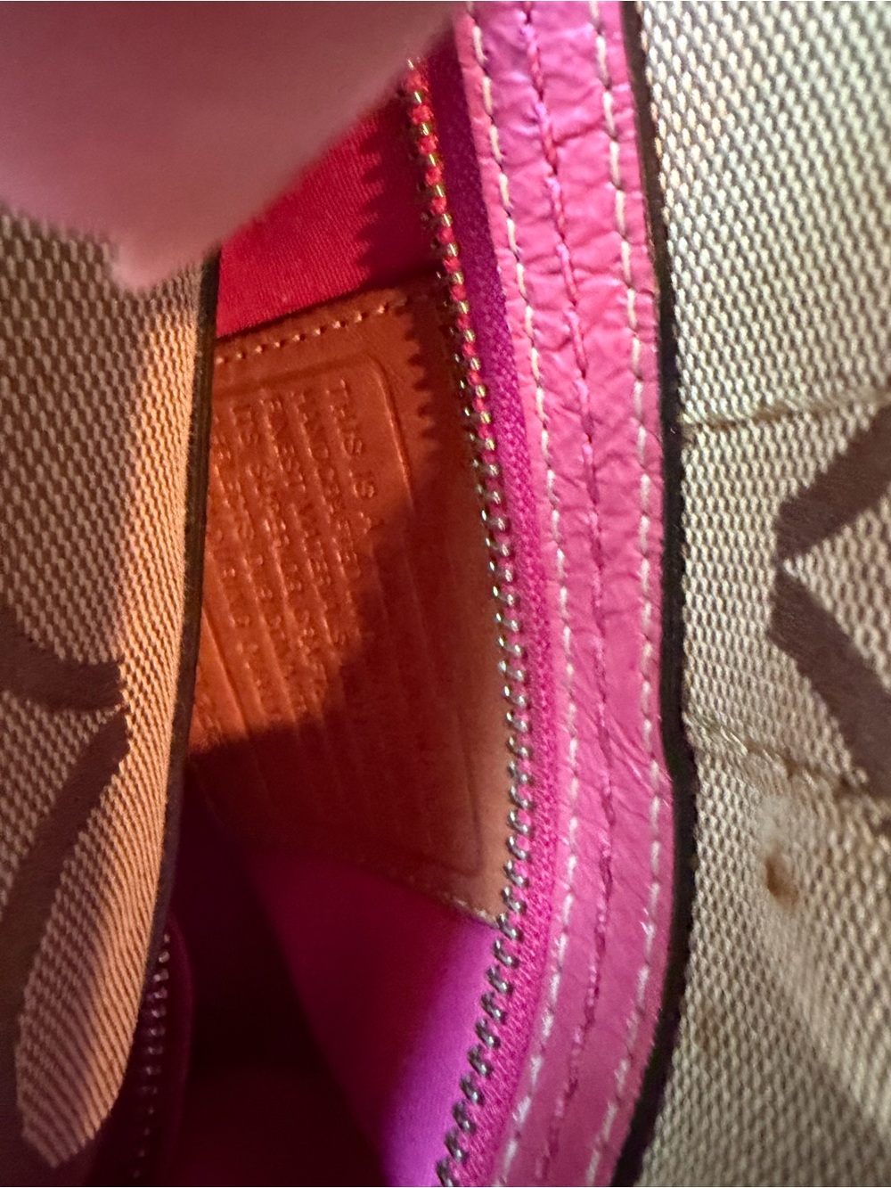 Coach Beige Signature Satchel with Pink Trim - Picture 3 of 6